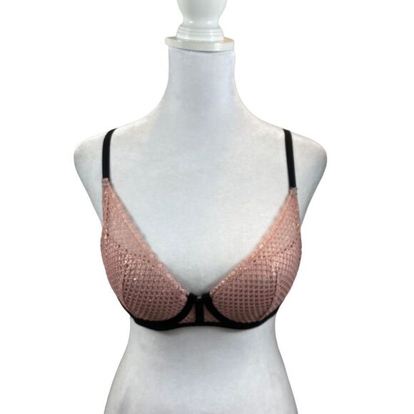 Victoria’s Secret Plunge Padded Pink and Black Push Up Bra Size 32C - Picture 1 of 14